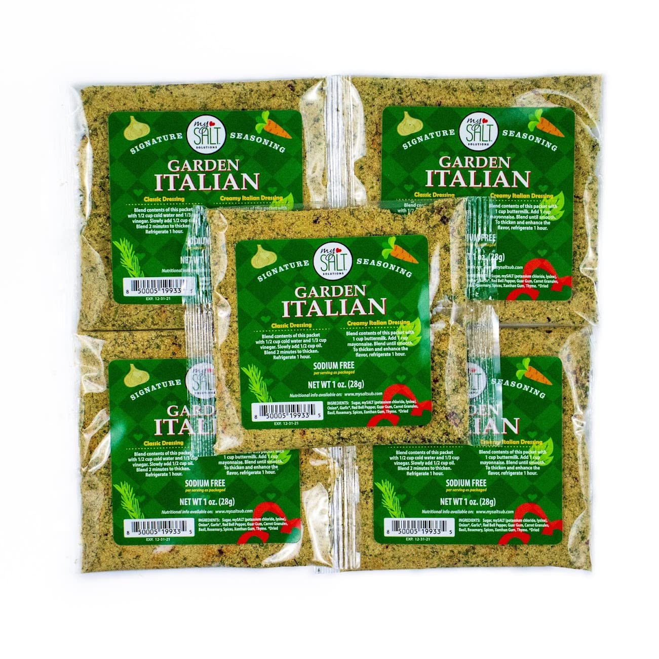 Italian Restaurant Style Salad Dressing Mix - Sodium Free, Gluten Free, 5 Pack - Perfect for Garden Fresh Salads, Pasta & Homemade Italian Dishes