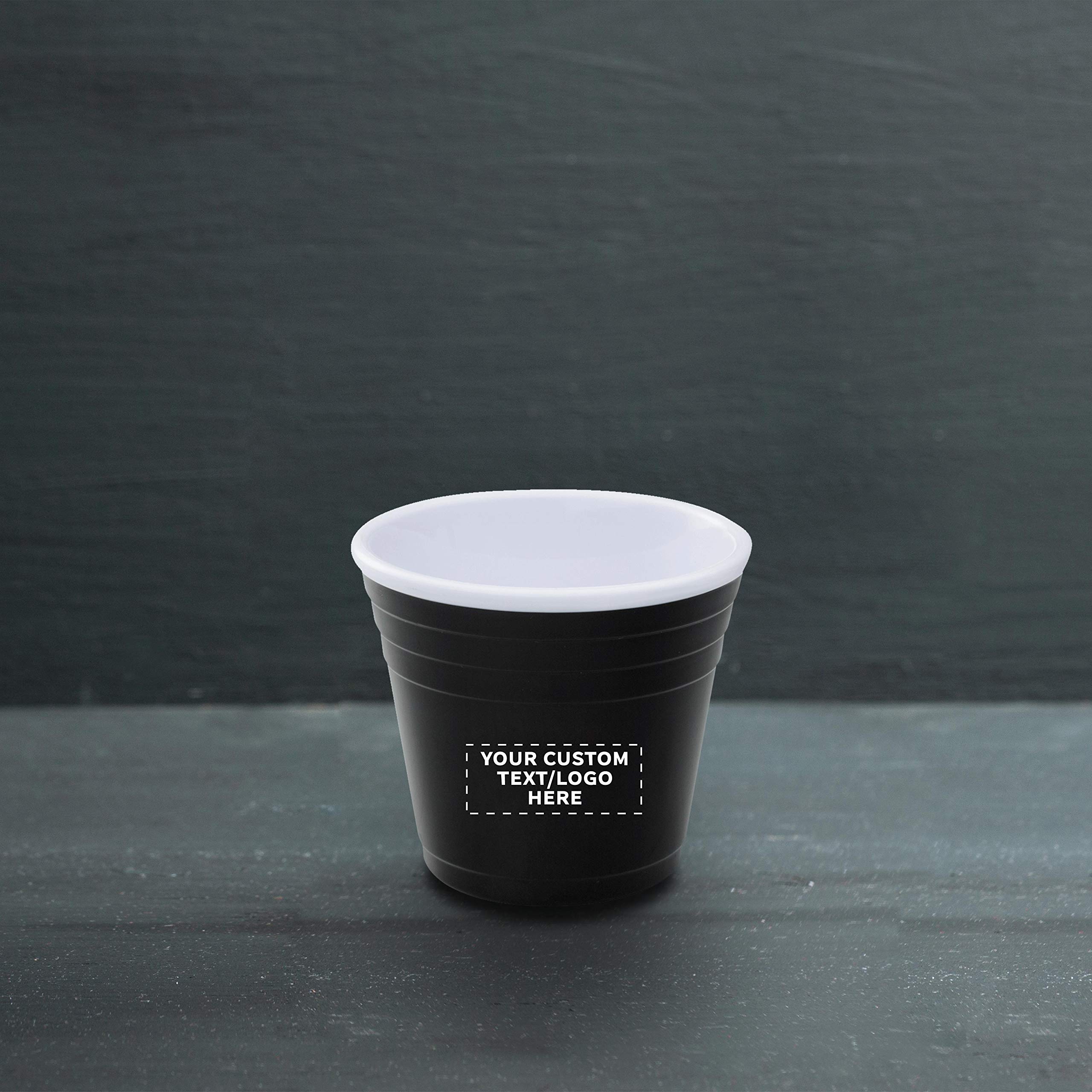 Custom 2 oz Party Shot Glasses - Bulk Pack of 50 Personalized Plastic Cups for Birthdays, Events & Celebrations - Durable Black Drinking Glasses for Indoor/Outdoor Parties, Weddings & Bar Gatherings