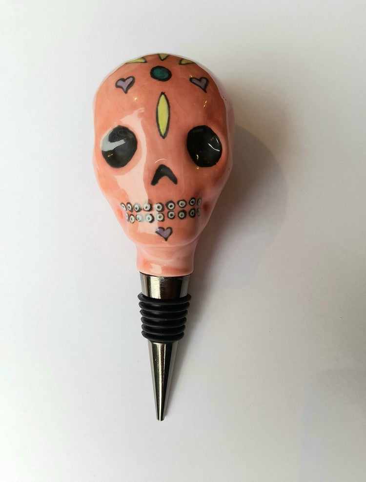 Ceramic Skull Wine Stopper - Decorative & Functional Bottle Stopper for Wine, Liquor, and Olive Oil - Perfect for Halloween, Gothic Decor, and Themed Parties