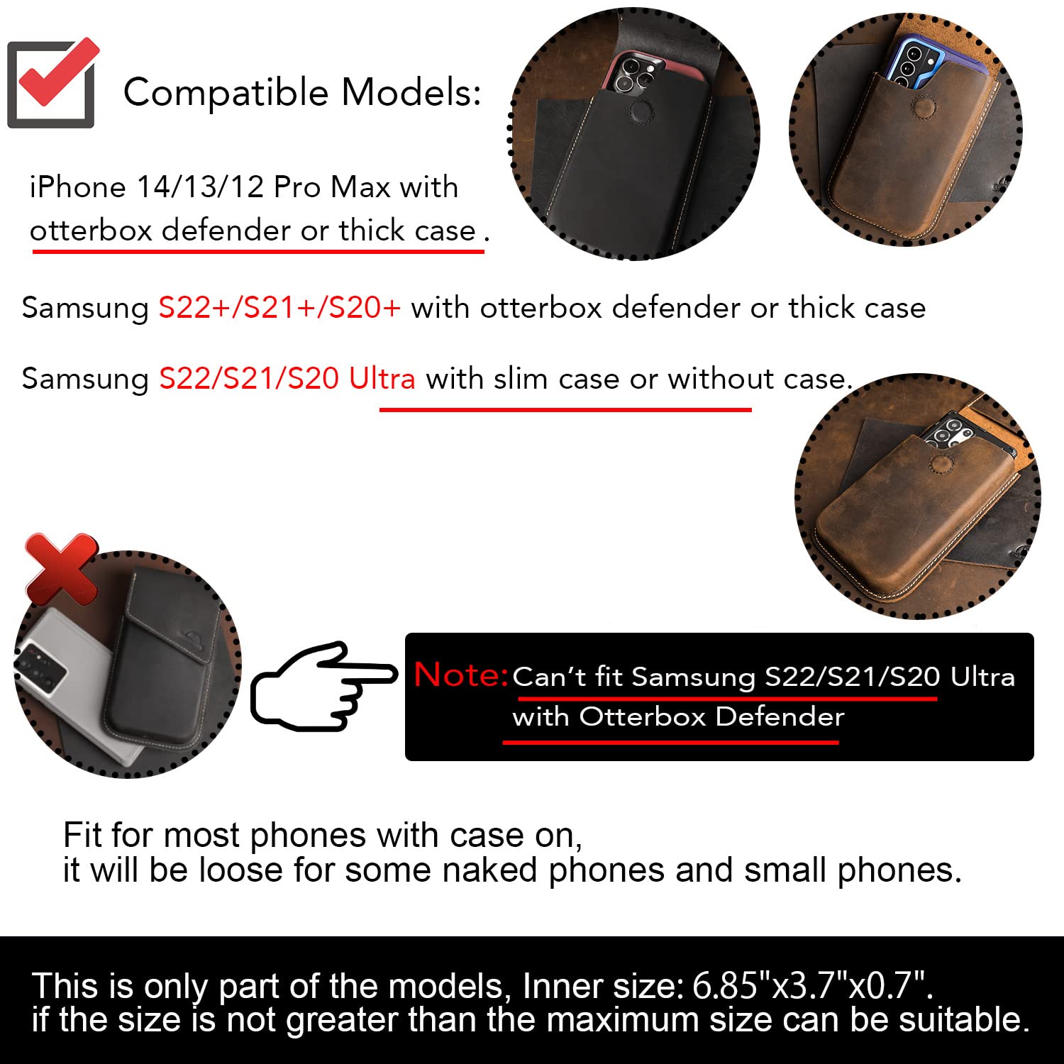Premium Leather Phone Holster for Samsung S22 Plus & iPhone 13 Pro Max - Universal Belt Clip Pouch for iPhone 14 Pro Max - Flip Cellphone Case - Perfect for Work, Travel & Outdoor Activities