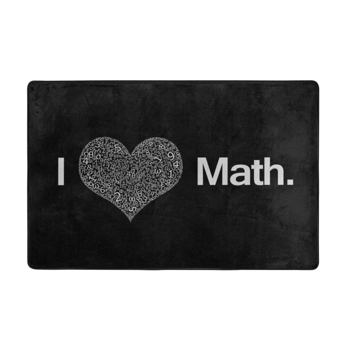 I Love Math Heart Black Kitchen Rug - Non-Slip Shaggy Floor Mat for Bedroom, Living Room, Playroom & Bathroom - Soft Throw Rug Carpet Runner for Home Decor & Spa