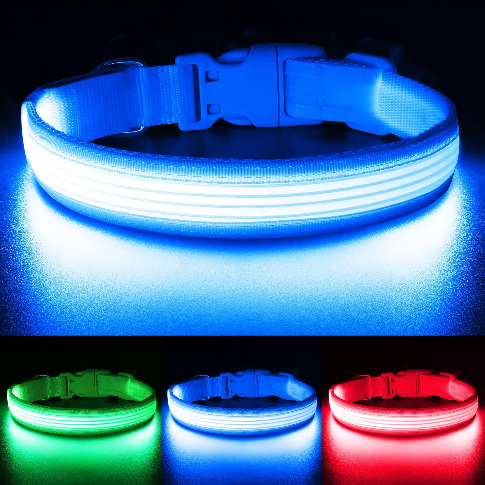 YFbrite USB Rechargeable LED Dog Collar - Super Bright Adjustable Glowing Collar for Night Walking, Safety & Visibility - Blue Small Size | Perfect for Evening Walks, Jogging, and Outdoor Adventures with Your Pet