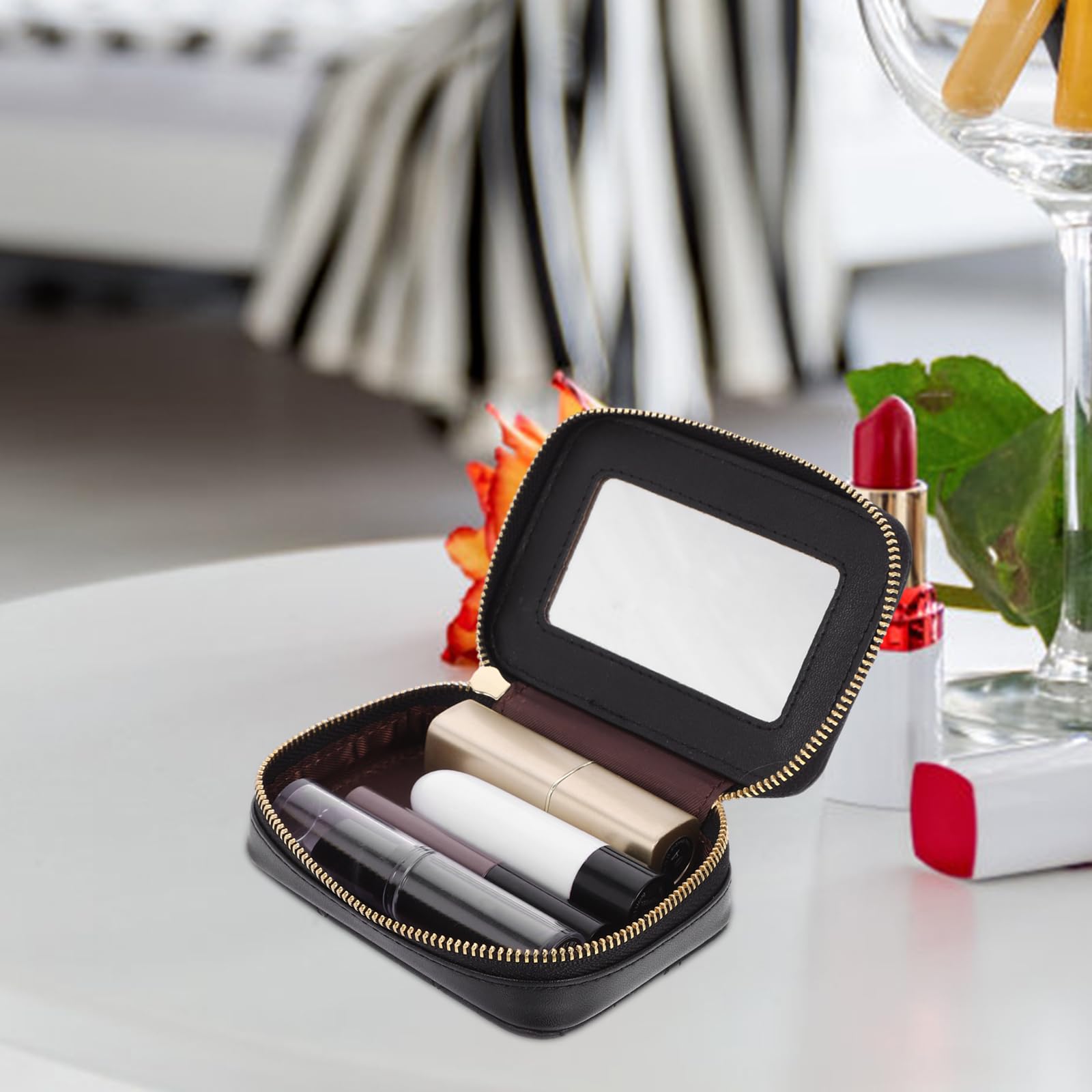 Lipstick Organizer with Mirror - Travel Makeup Case for Purse Storage