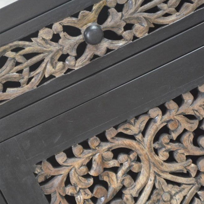 Exquisite Dynasty Carved Jali Panel Side Table - Handcrafted Wooden Accent Table for Living Room, Bedroom & Patio Decor - Traditional Indian Furniture for Home & Office Use