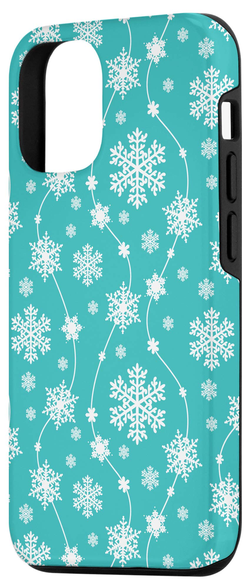 iPhone 12/12 Pro Case - Teal Blue & Snowflake Winter Design - Protective Phone Cover with Gift Box - Perfect for Holidays, Christmas Gifts & Winter Travel Accessories