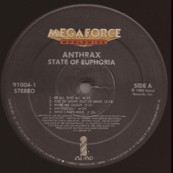 Anthrax State Of Euphoria Limited Edition Vinyl LP Album (NM or M) - Perfect for Rock Music Collectors & Vinyl Enthusiasts