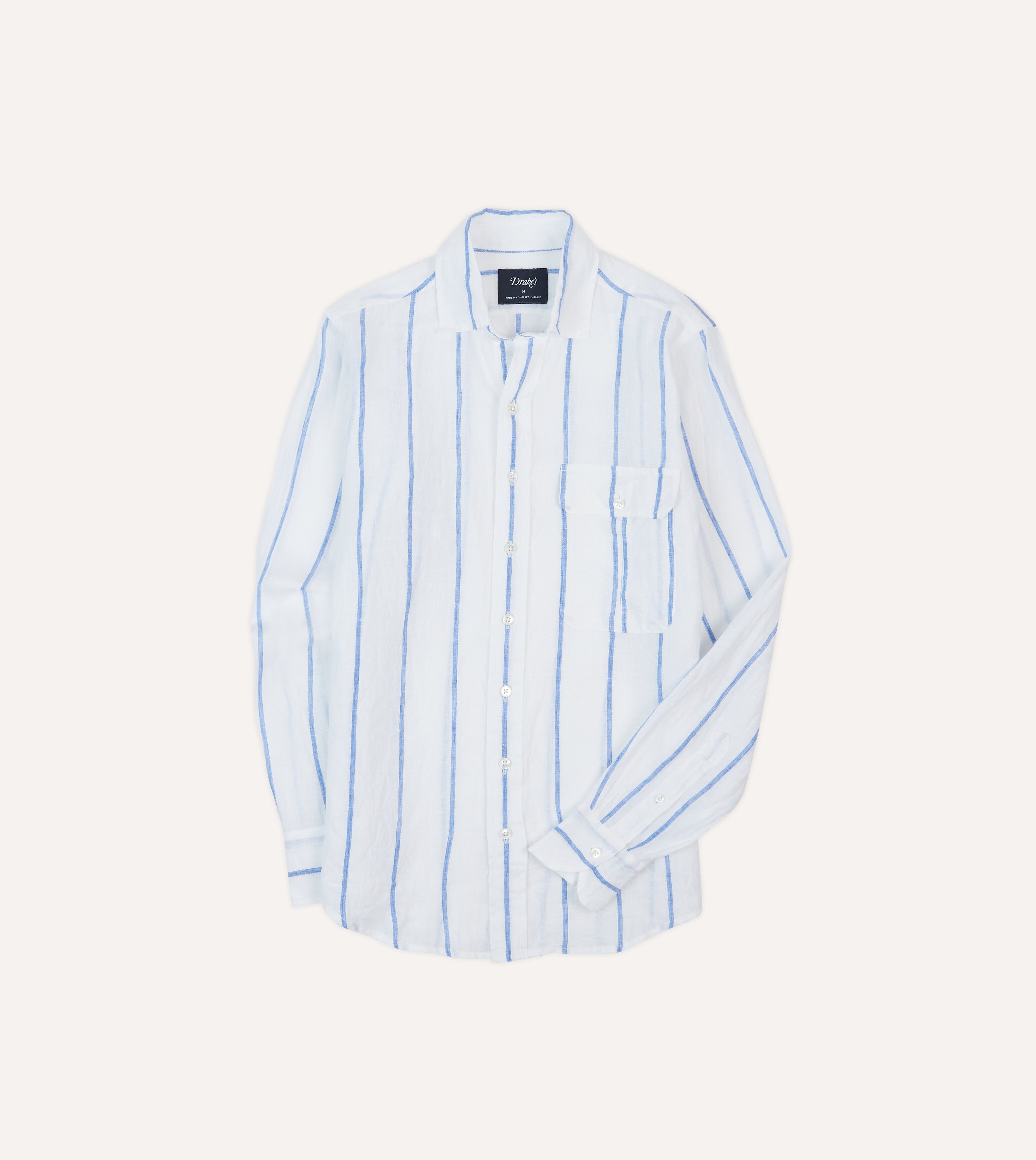 Premium Blue Fine Stripe Linen Spread Collar Men's Dress Shirt - Business Casual & Summer Office Wear