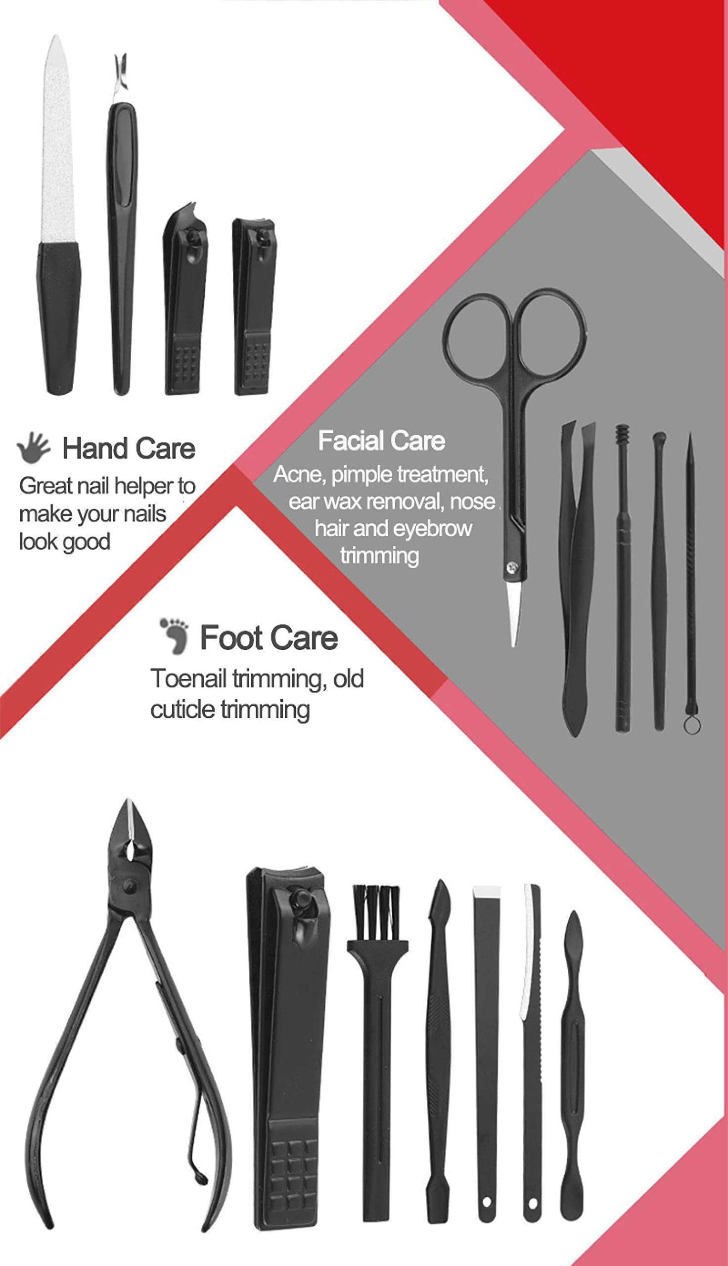 Premium 7/12/16 PCS Multifunctional Nail Clipper Set with Leather Case - Travel Nail Care Kit for Men & Women - Facial Tools & Grooming Accessories - Perfect for Home, Travel, and Salon Use (12pc Pink)
