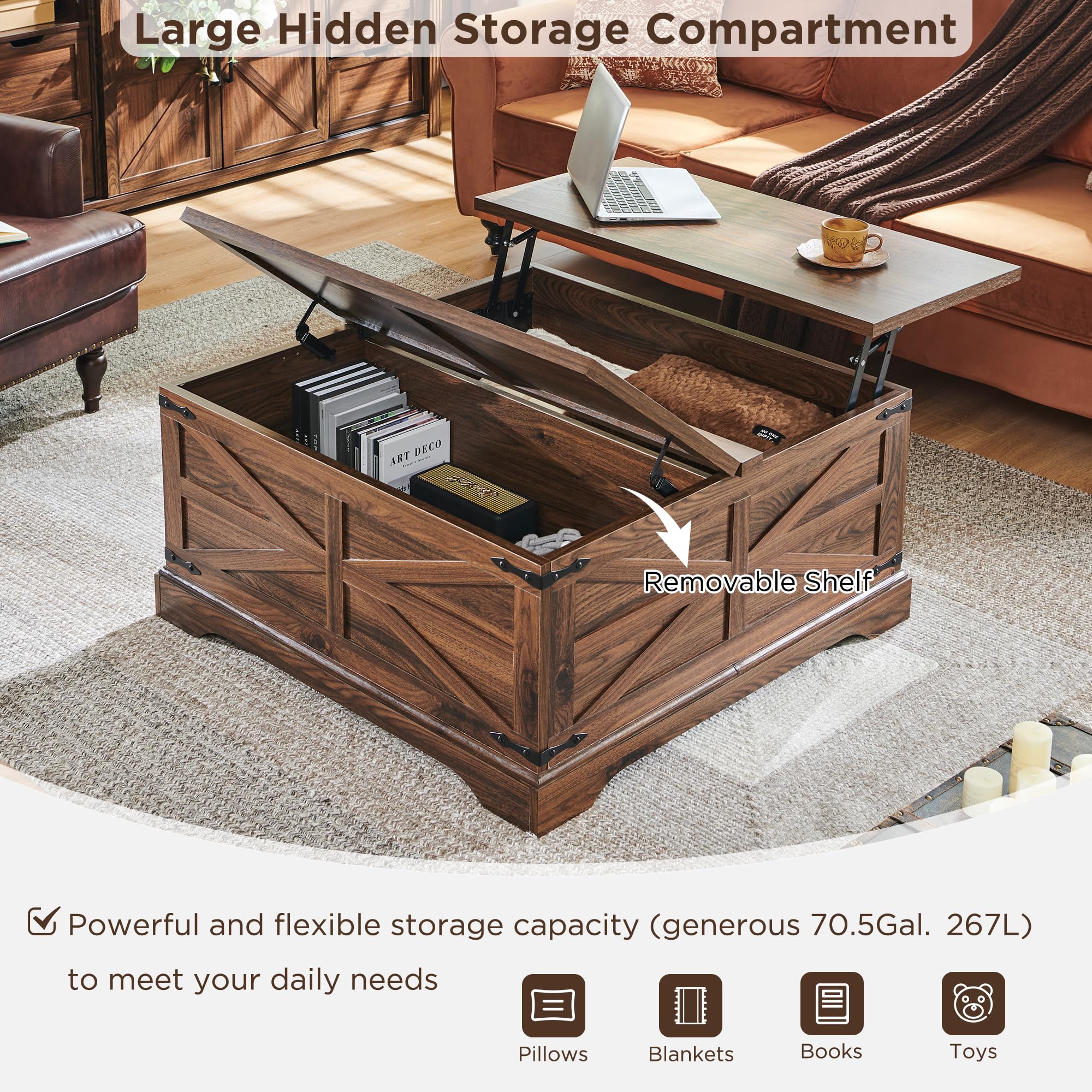 Farmhouse Lift Top Coffee Table with Storage - 36