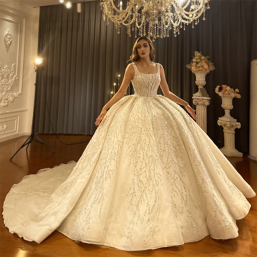 Elegant Straps Ball Gown Wedding Dress - New Design for Brides | Perfect for Church Ceremonies, Formal Events & Princess-Style Weddings