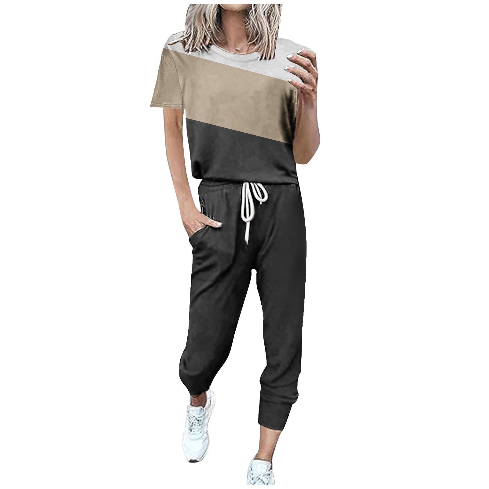Women's 2-Piece Lounge Set - Crewneck Long Sleeve Top & Drawstring Jogger Pants Tracksuit for Casual Wear, Home Comfort, and Gym Workouts