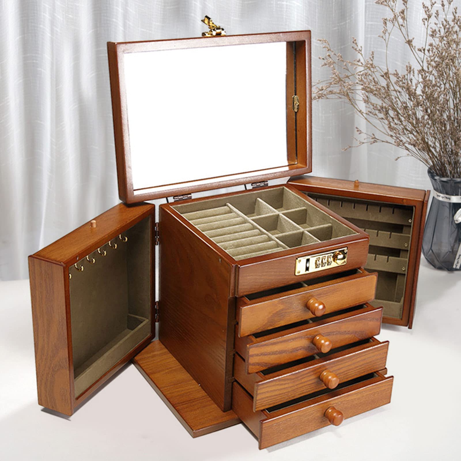 Gdrasuya10 5-Layer Wooden Jewelry Box with 4 Drawers - Perfect for Women's Jewelry Storage & Organization
