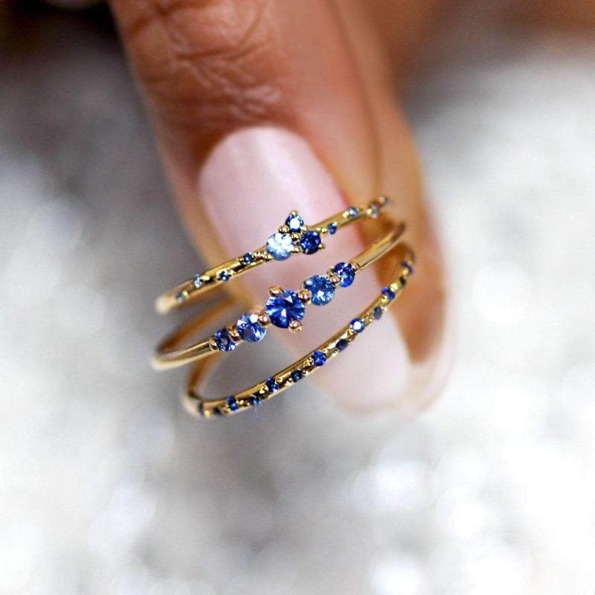 Starry Ocean Trio Ring Set - Elegant Silver Wave Rings for Women - Perfect for Beach Weddings, Boho Fashion & Layered Stacking Jewelry