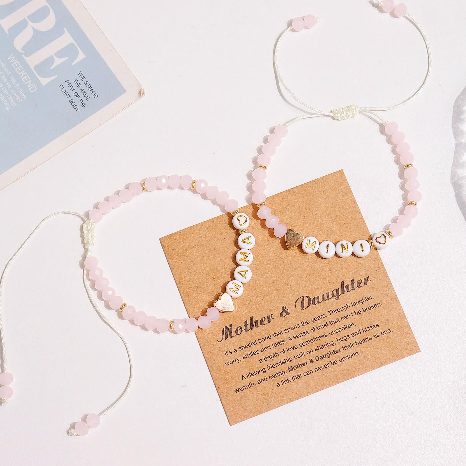 HUASAI Mother Daughter Matching Bracelets Set - 2 Heart Charm Bracelets for Women, Mom & Daughter | Gift with Card for Birthday, Anniversary, Christmas