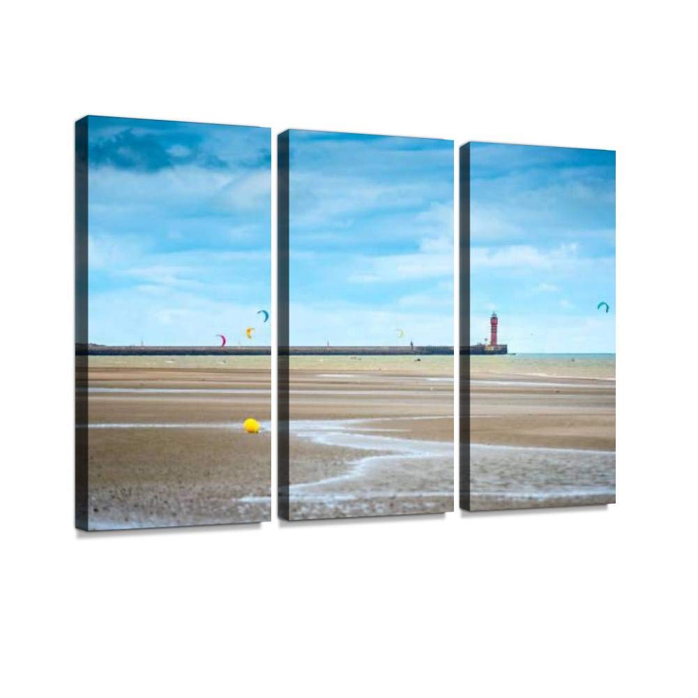 Dunkerque Malo Les Bains Beach Resort of Dunkirk Nord Pas de Calais - 3 Panel Canvas Wall Art Paintings for Living Room & Bedroom Decor - Coastal Landscape Wall Artworks Pictures - Perfect for Beach House, Vacation Home & Coastal Themed Interior Design