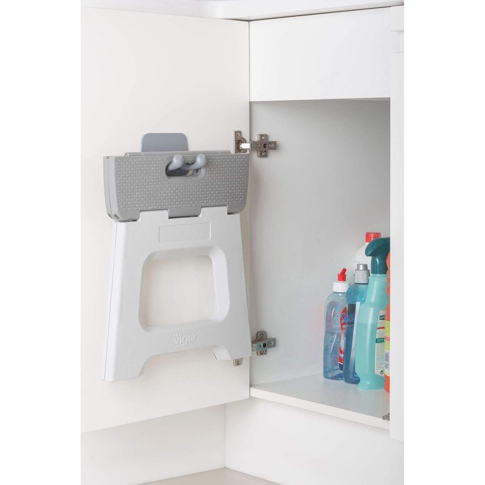 Vigar 27cm Compact Folding Step Stool - Lightweight Portable Step Ladder for Home, Kitchen, Bathroom & Kids - Non-Slip Grey Stool for Easy Storage & Space Saving