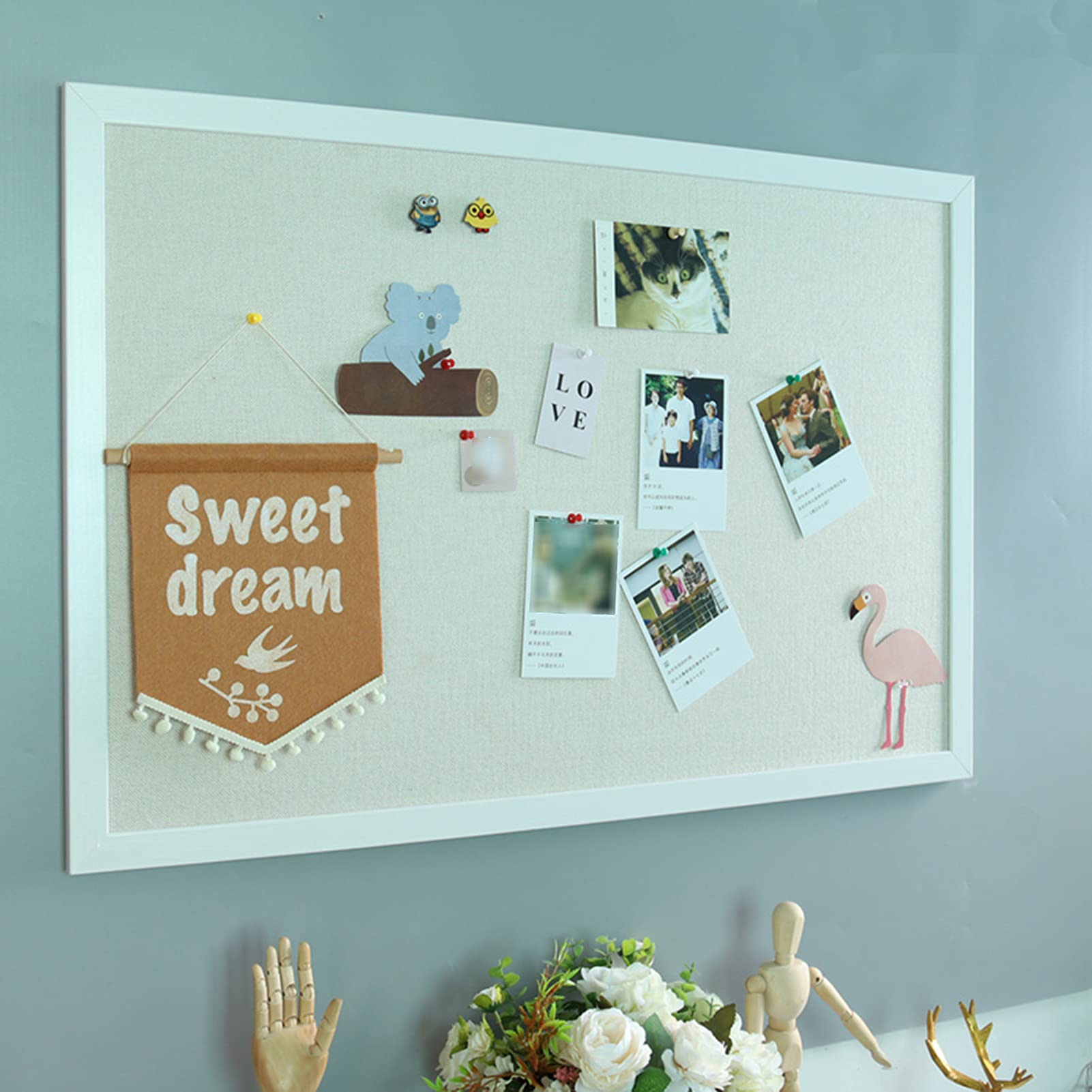 Premium Cork Linen Bulletin Board with White Wooden Frame - 60x90cm Hanging Pin Board for Photos, Memos & Decor | Perfect for Home, Kitchen, Office & School Organization & Wall Display