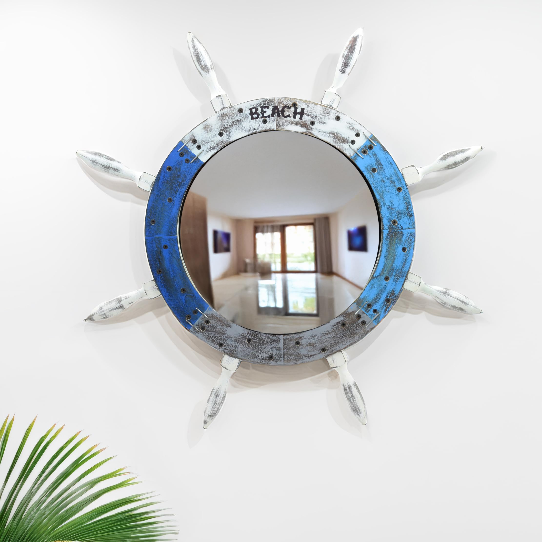 Vintage Rustic Ship Wheel Mirror - 30