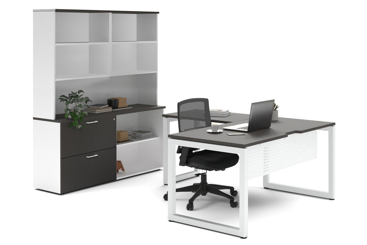 Premium L-Shaped Executive Desk with Quadro Loop Legs - White Finish [1800L x 1800W with Cable Management Scallop] - Perfect for Home Office & Corporate Workspaces