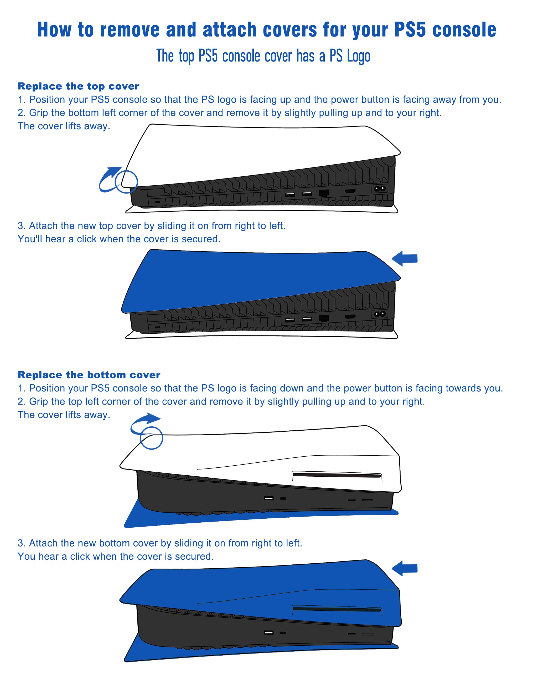 Joso PS5 Disc Edition Faceplate - Anti-Scratch Dustproof Replacement Cover Skin for PlayStation 5 Console (CD-ROM) | Easy Installation Protective Plates for PS5 Accessories | Perfect for Gaming Setups & Console Protection (Blue)