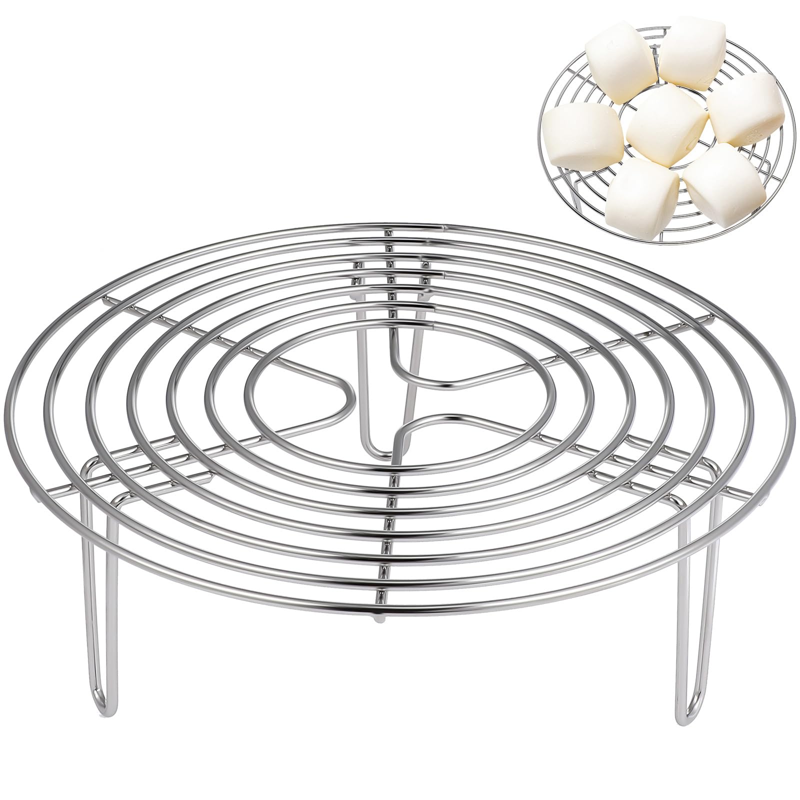 Premium Stainless Steel Steamer Insert & Cake Rack - 10 Inch Round Cooking Stand for Pots, Baking, Roasting | Multi-Purpose Cooling Rack for Steaming, Baking, Roasting & Serving Dishes