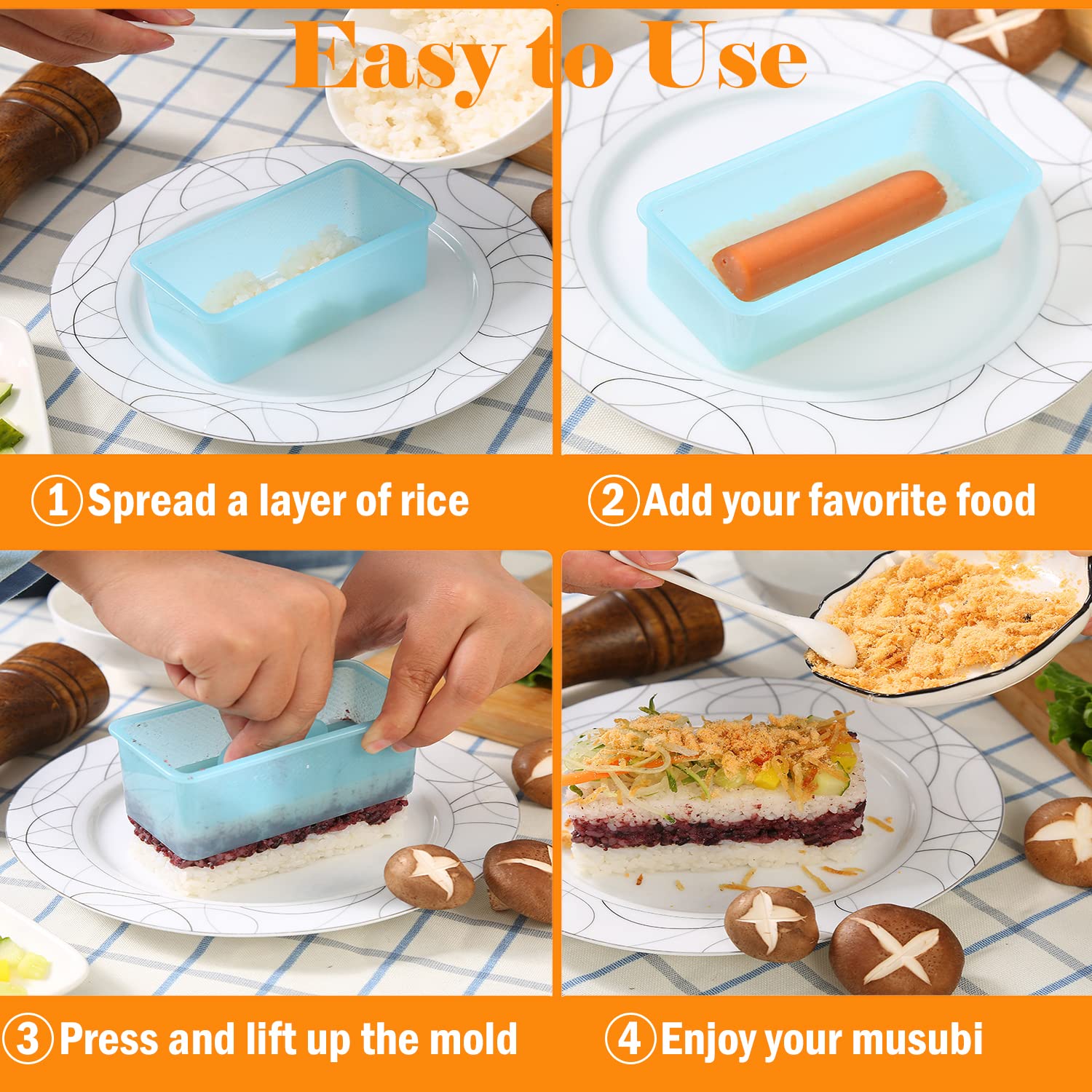 Premium Spam Musubi Mold & Slicer Kit - Japanese Onigiri Rice Press, Egg & Cheese Cutter for Sandwiches, Fruit Slicer for Strawberries & Apples - Perfect for Meal Prep, Bento Boxes & Party Snacks - White