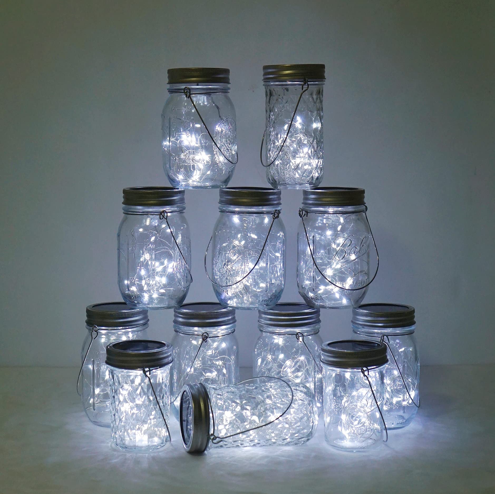12 Pack Solar Mason Jar Lights - 30 LED Fairy String Lights with 12 Hangers for Outdoor Decor | Cool White Firefly Lights for Garden, Patio, Wedding & Christmas (Jars Not Included) | Perfect for Backyard Parties, Romantic Evenings & Holiday Displays