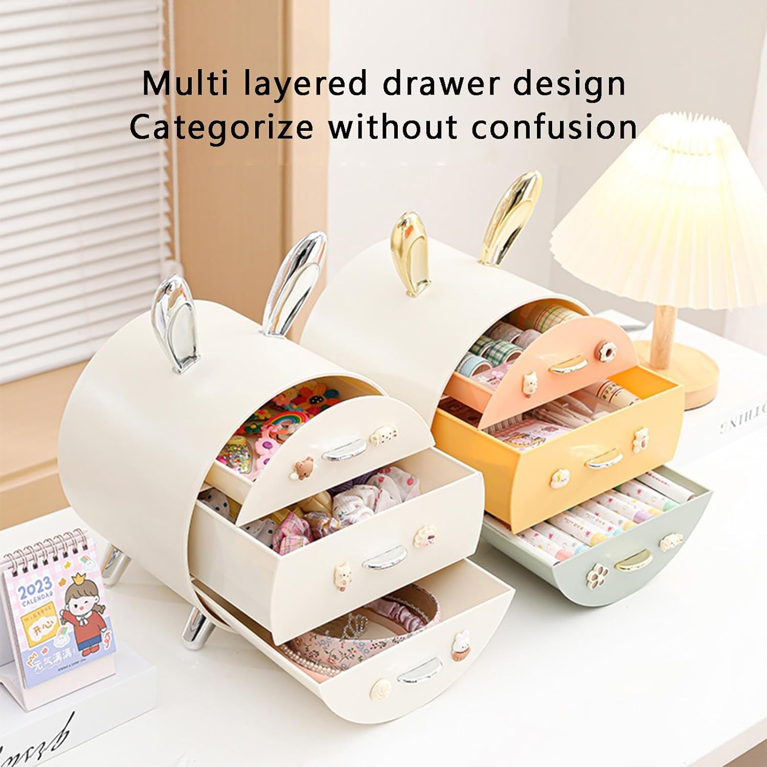 EVVIX Stackable Plastic Folding Storage Box - Desktop Organizer for Office Supplies, Cosmetics & Skincare | Compact Space-Saving Solution for Home, Office & Beauty Vanity