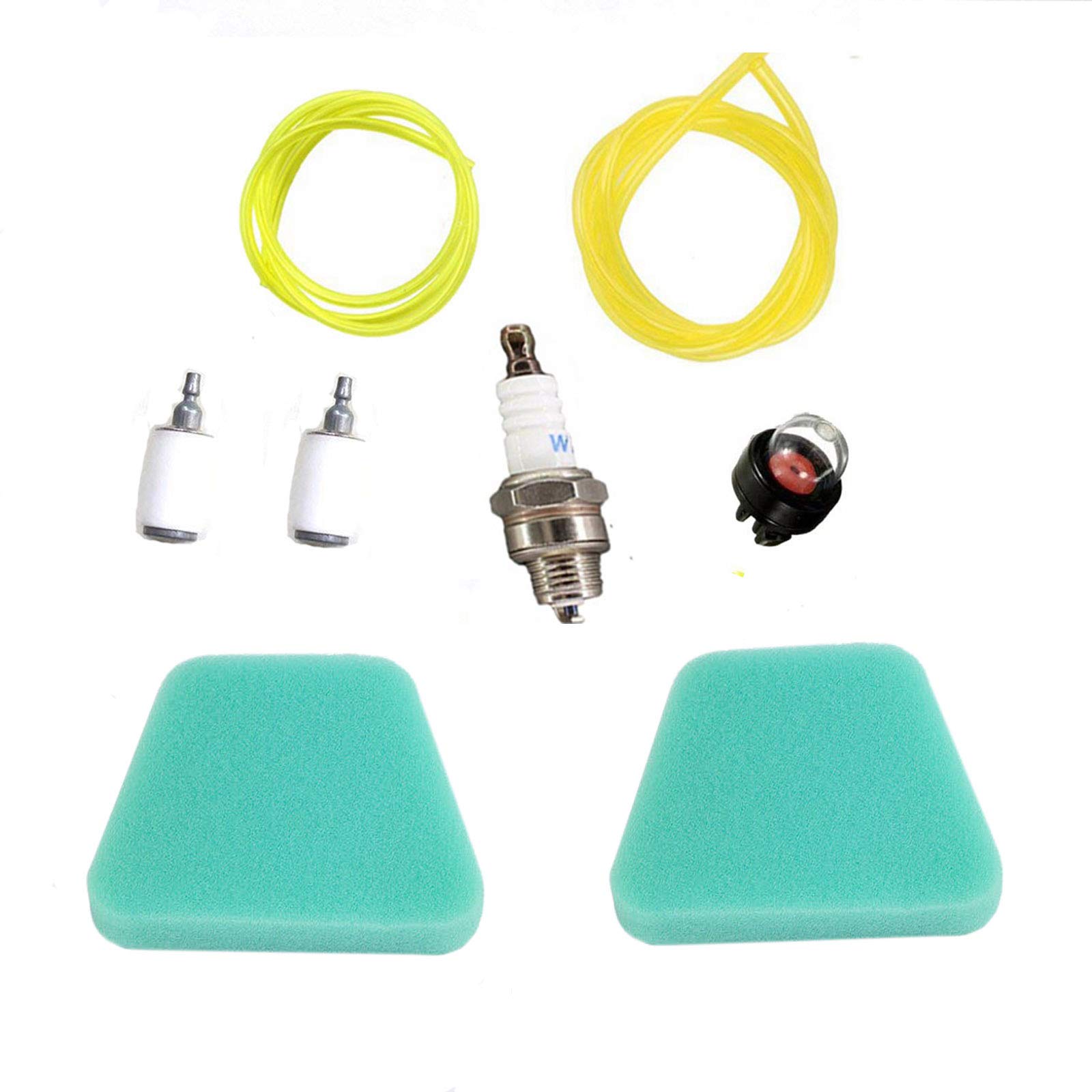 Air Fuel Filter Primer Bulb Compatible with Homelite Poulan Gas Trimmer & Chainsaw - Replacement Fuel Line & Spark Plug Kit for Outdoor Power Equipment Maintenance