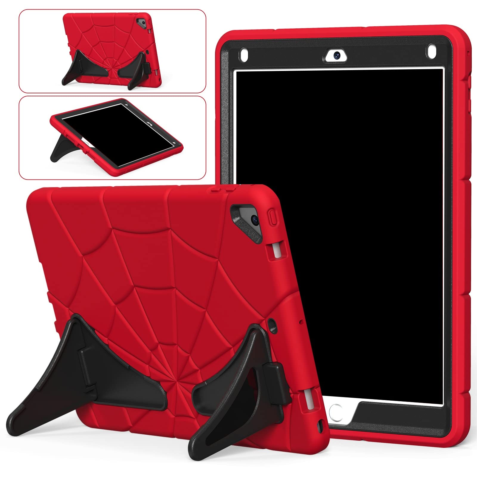 HAIJUN Shockproof iPad Case for Kids - Durable Lightweight Protective Cover with Stand for iPad 9.7 5th/6th Gen (2017/2018) | Red Black | Perfect for School, Travel & Home Use