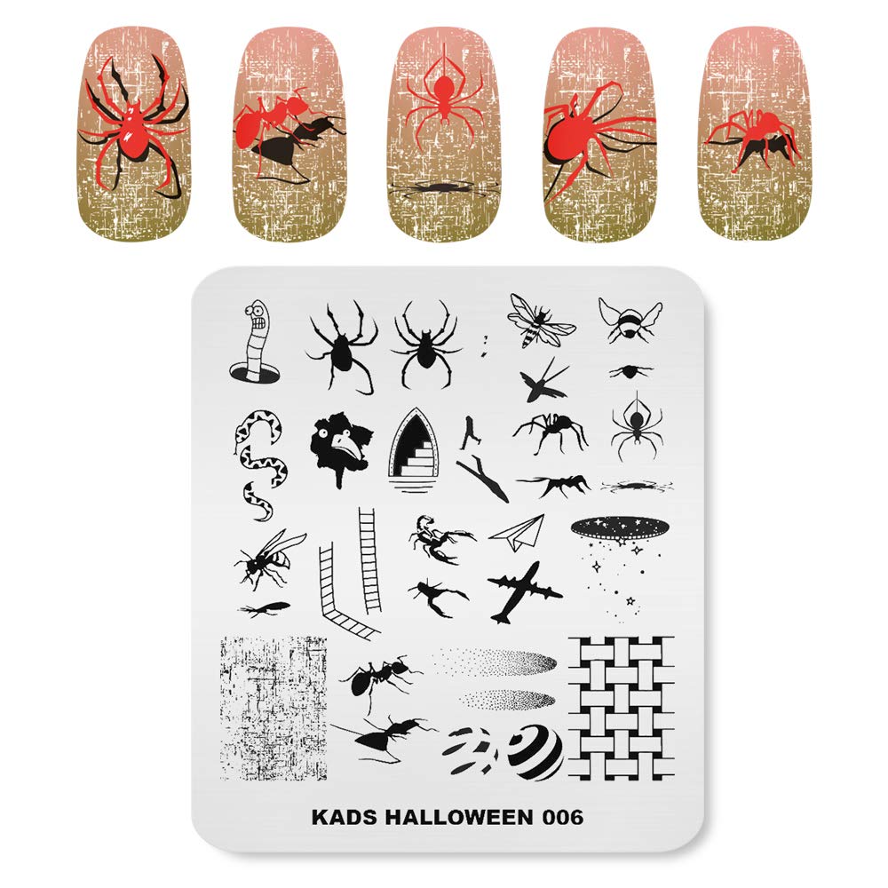 KADS Halloween Nail Art Stamping Kit - 10 Nail Stamp Plates with Pumpkin, Ghost, Skull & Bat Designs - DIY Nail Decoration Kit for Halloween Parties & Costume Events (HA006)