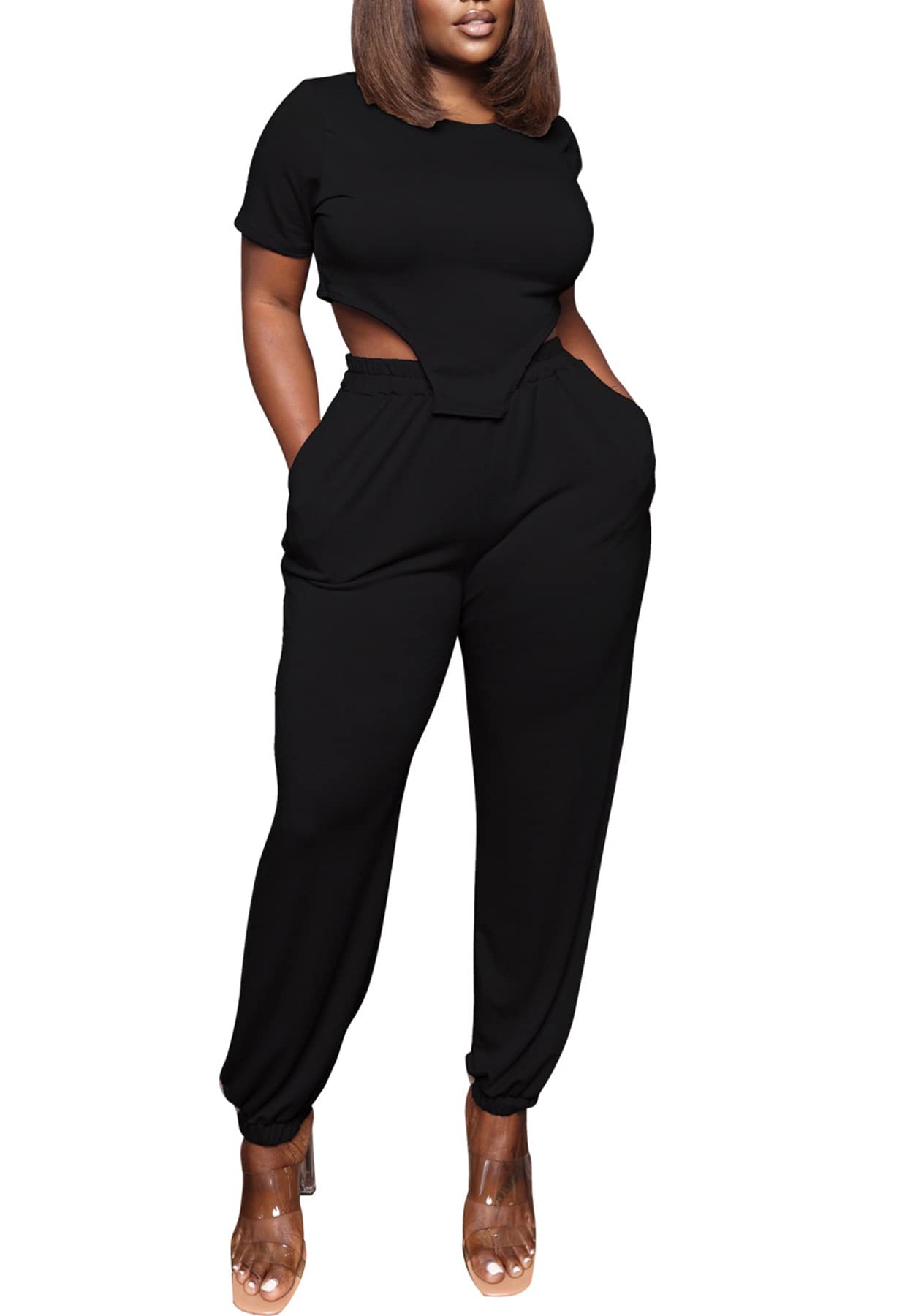 Women's Summer Workout Outfits - Knotted Tie T-Shirt & Yoga Pants Activewear Set | Gym, Running, Yoga & Casual Wear
