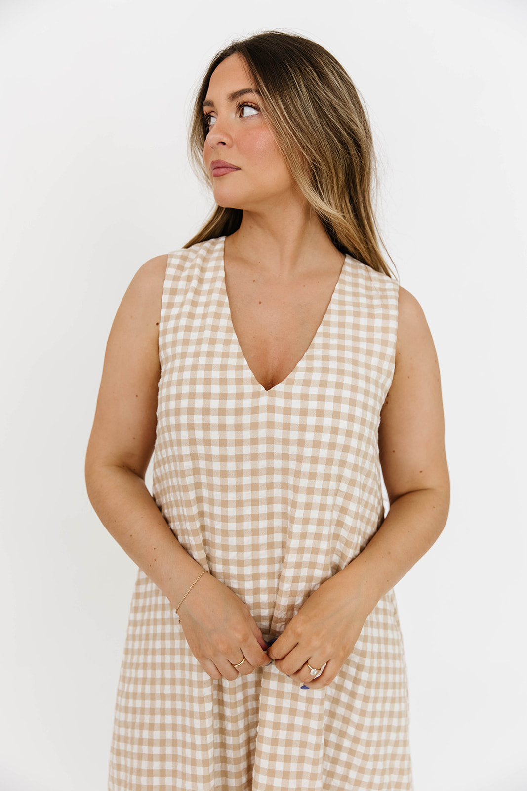 Ruthie Gingham Maxi Dress in Honey - Flowy Summer Dress for Women, Casual Long Dress with Pockets, Perfect for Beach, Vacation & Outdoor Events