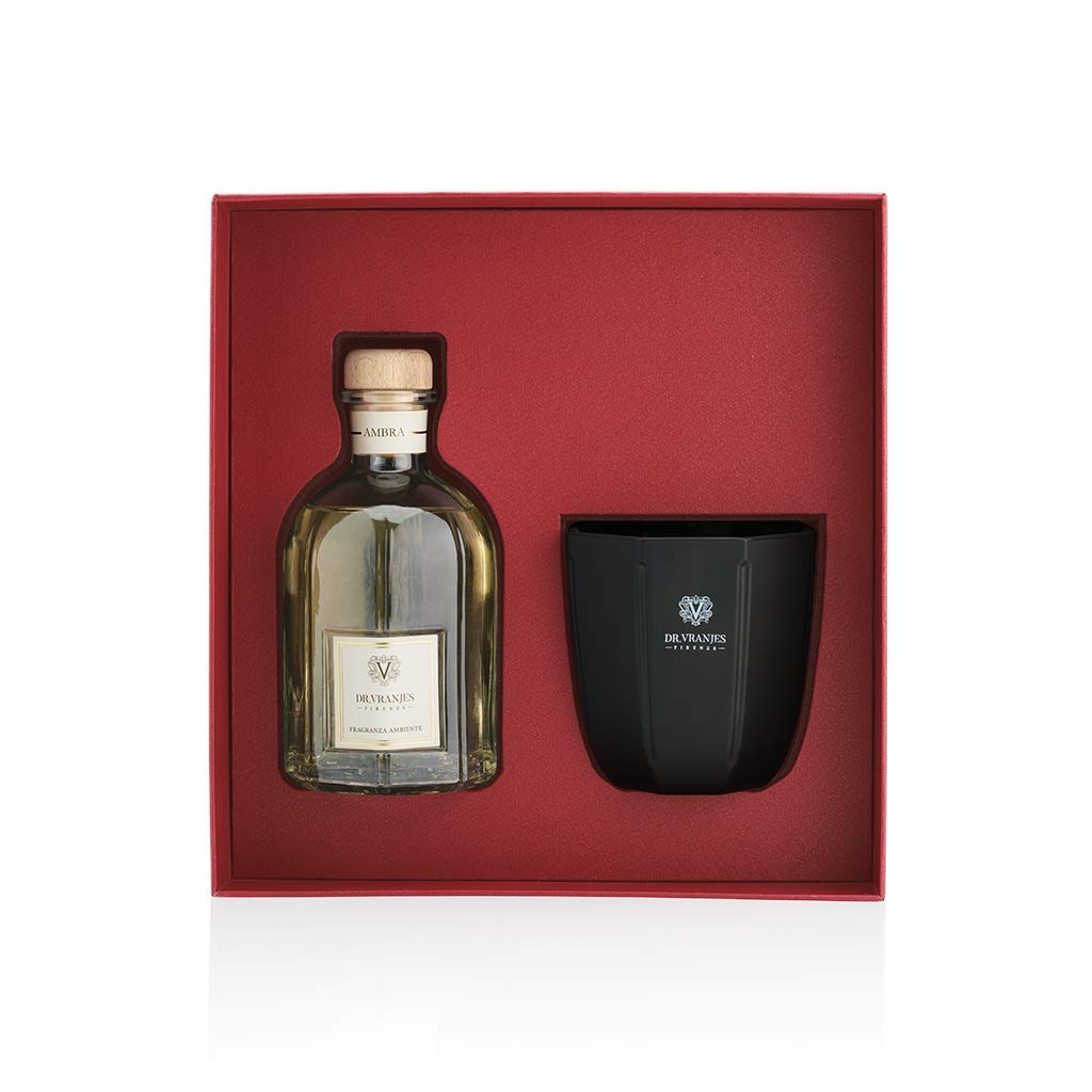 Dr. Vranjes Ambra Reed Diffuser 250ml & Scented Candle 200g Set - Luxury Home Fragrance Gift for Living Room, Bedroom & Office