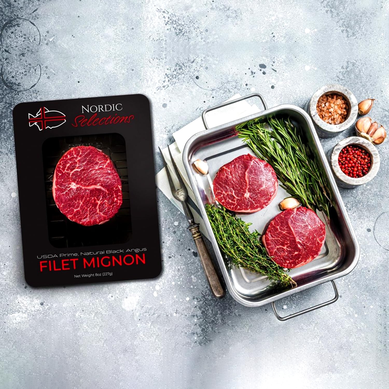 Premium USDA Prime Grass-Fed Black Angus Steak Bundle - 4 Steaks (16oz Ribeye, 14oz NY Strip, 2x8oz Filet Mignon) with Garlic Pepper Sea Salt - Perfect for Grilling, BBQ & Special Occasions