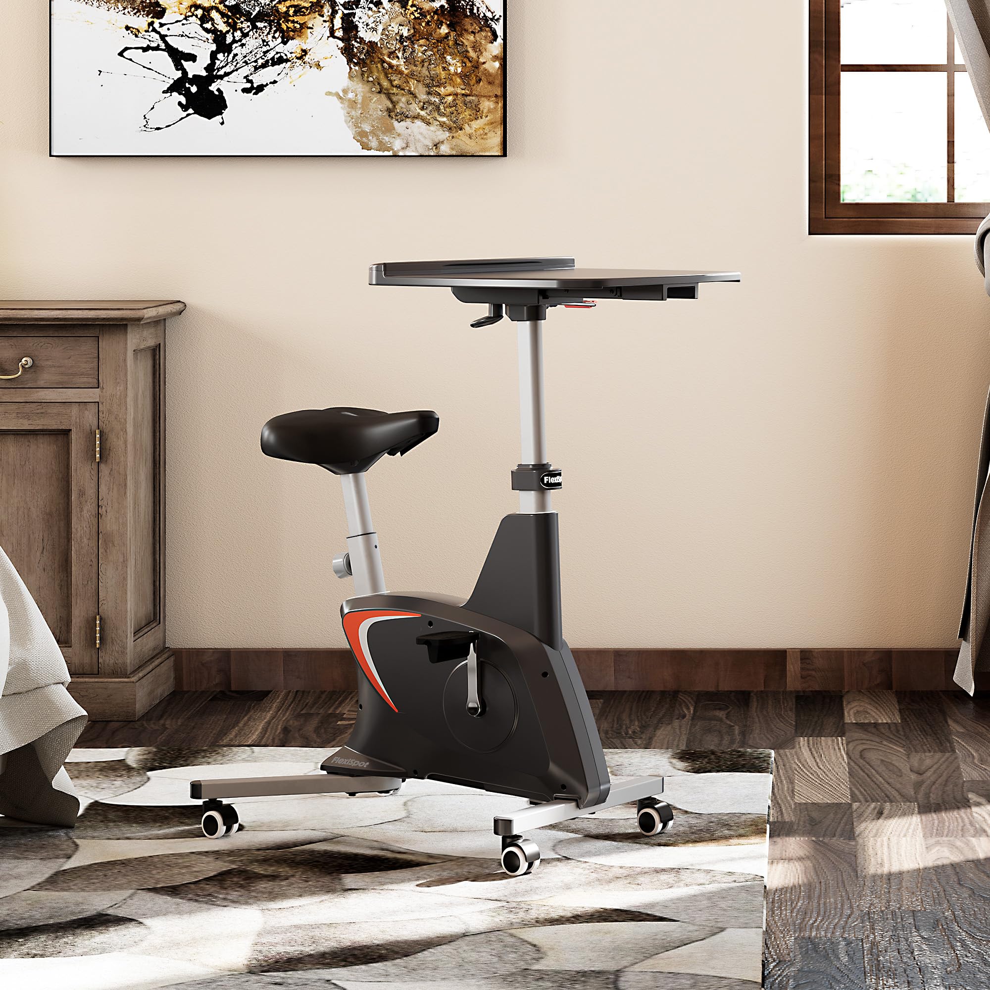 FLEXISPOT V9 Lite Exercise Bike for Seniors - 300lbs Weight Capacity, Adjustable Desktop, Low Noise Caster - Indoor Cycling Stationary Bike for Home Cardio Workout - Perfect for Elderly Fitness, Home Gym & Low-Impact Exercise (Black)