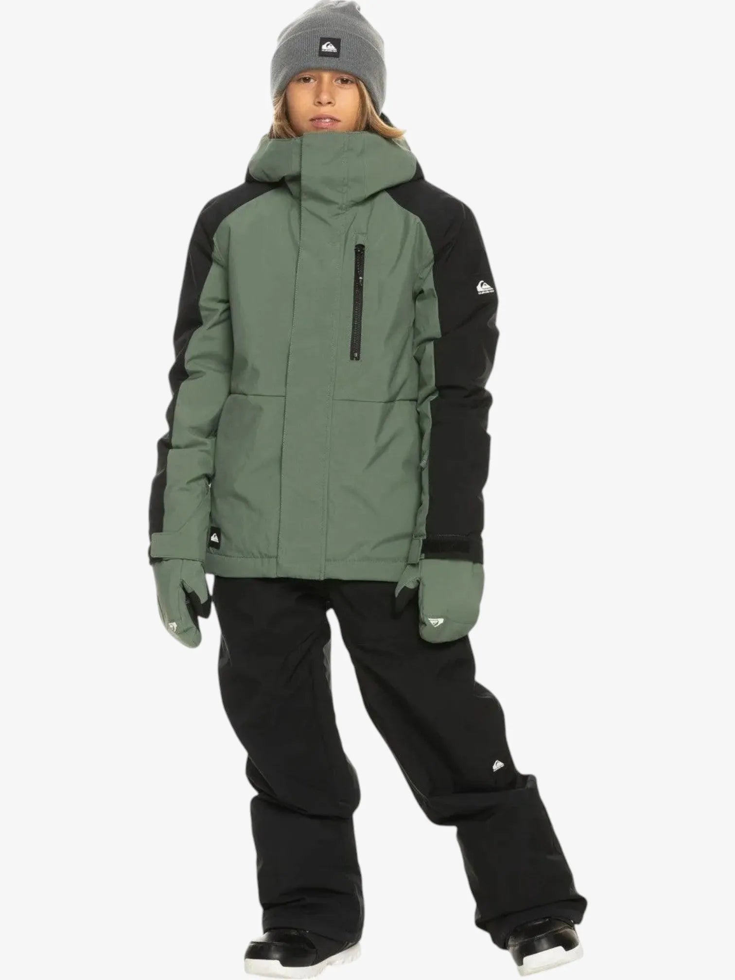 Quiksilver Mission Block Snow Jacket for Kids - Green & Black - Warm Winter Coat for Boys & Girls - Perfect for Skiing, Snowboarding & Outdoor Adventures