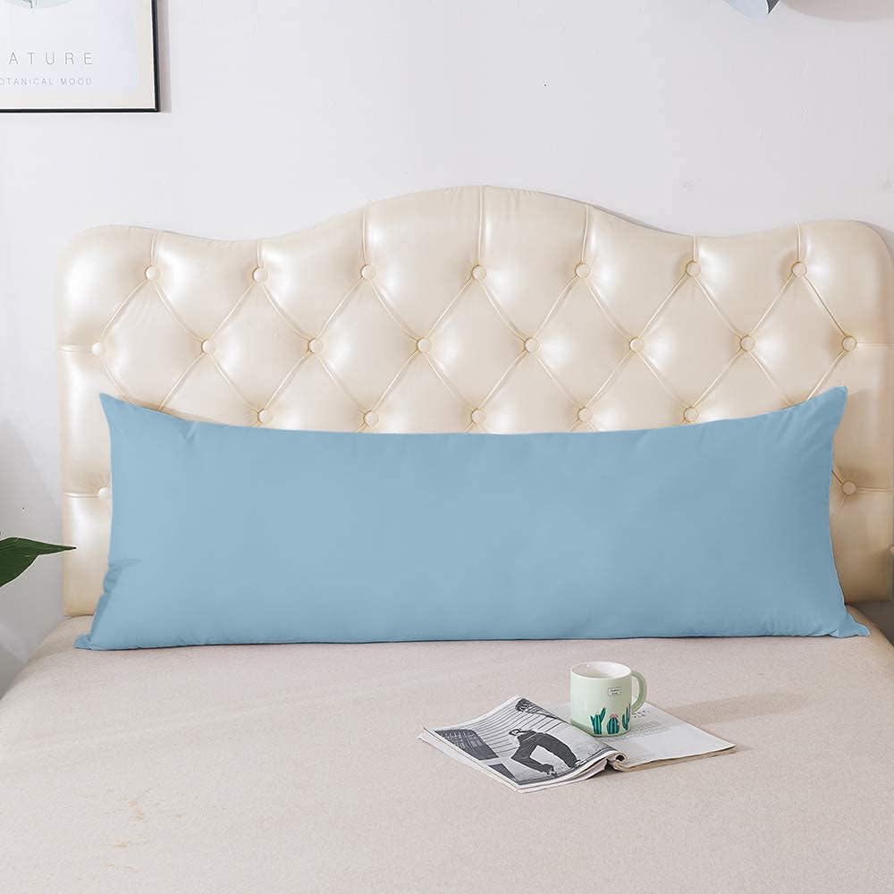 Premium 100% Natural Cotton Body Pillow Cover 20x54 Inch - Soft 600 Thread Count with Zipper Closure - Light Blue Pillowcase for Comfort & Support - Perfect for Pregnancy, Back Pain Relief & Lounging