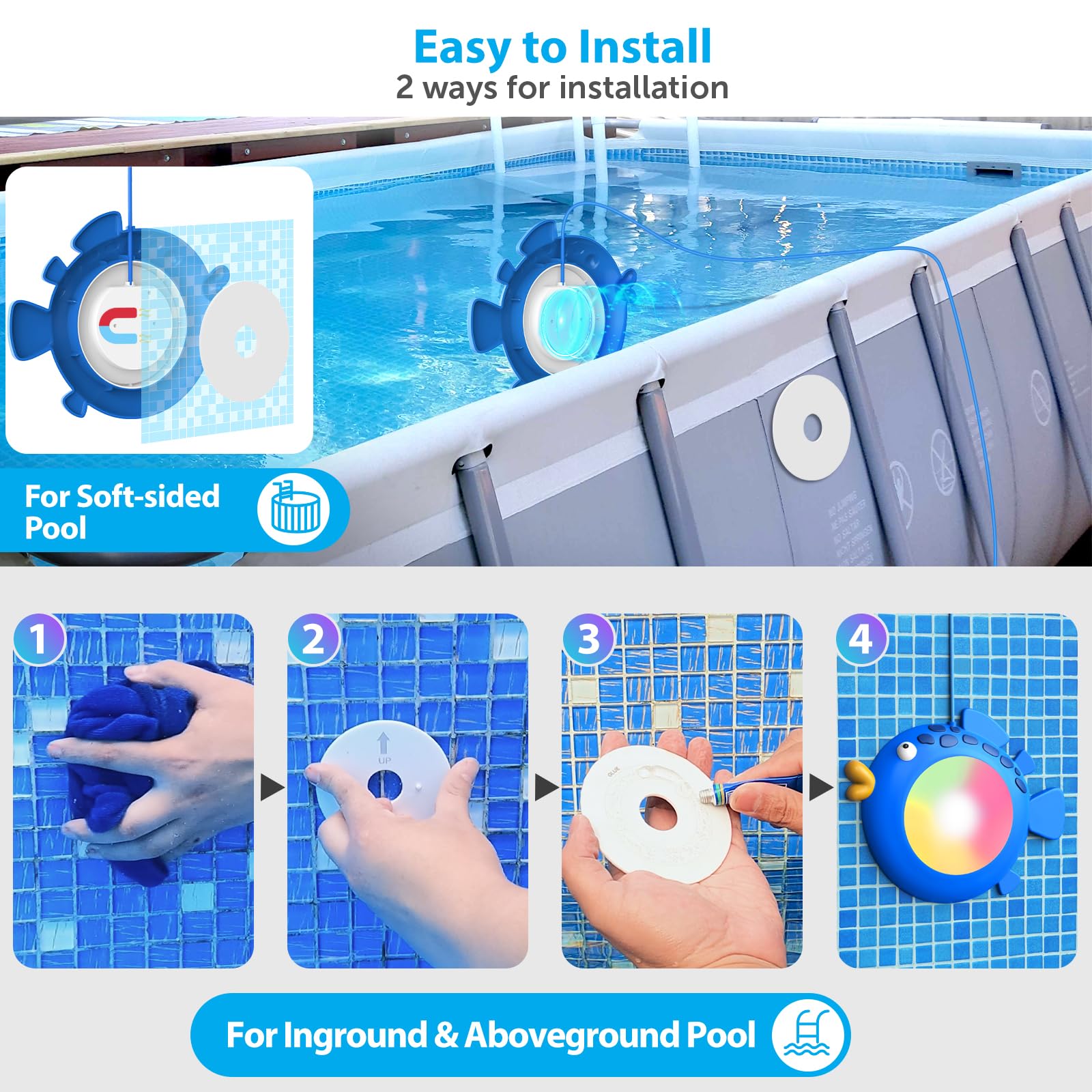 Upgraded 20W 12V RGBW Dimmable LED Pool Lights - IP68 Waterproof Submersible Lights for Above Ground & Inground Pools with APP Control, Music Sync, Magnets & 33FT Cord - Perfect for Backyard Parties, Night Swimming & Pool Decor