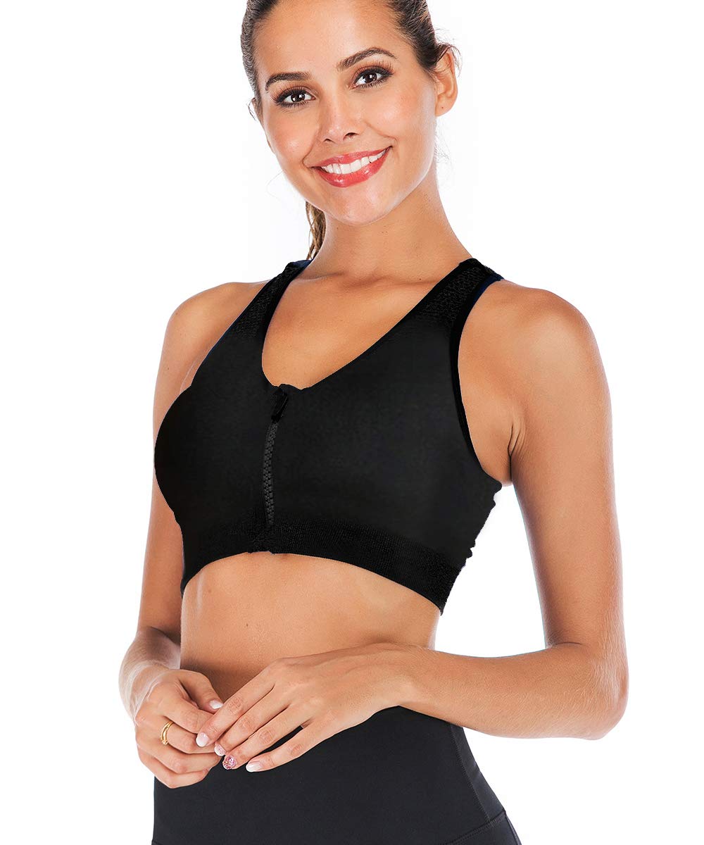 FUT Women's High Support Sports Bra with Removable Cups & Front Zipper - Perfect for Workouts, Running & Gym Training