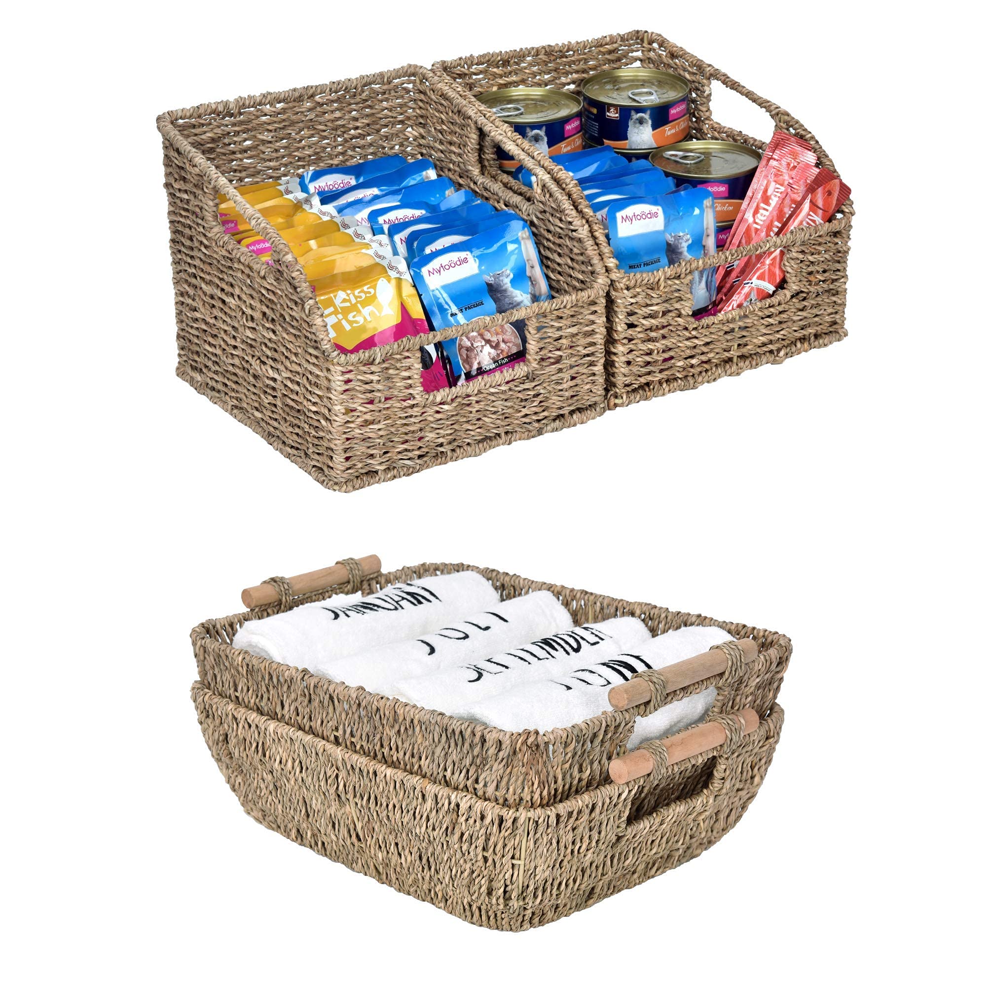 Seagrass Wicker Storage Baskets Set - Natural Woven Organizer for Home, Bathroom, Closet & Nursery Decor | Perfect for Laundry, Toys & Blanket Organization
