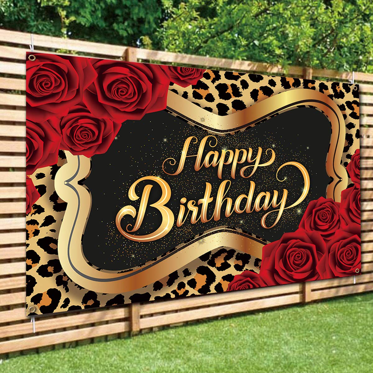Red Rose Leopard Print Happy Birthday Backdrop – 4x6 ft Party Decor Photography Background for Girls, Women, Sisters & Daughters | Perfect for Birthday Parties, Dessert Tables & Photo Booths