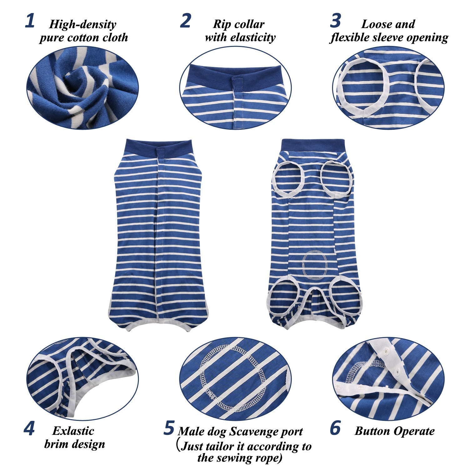 SAWMONG Dog Recovery Suit for Post-Surgery Care - Soft Surgical Onesie for Female & Male Dogs - Alternative to E-Collar Cone - Blue Large Size - Perfect for Spay/Neuter Recovery & Wound Protection