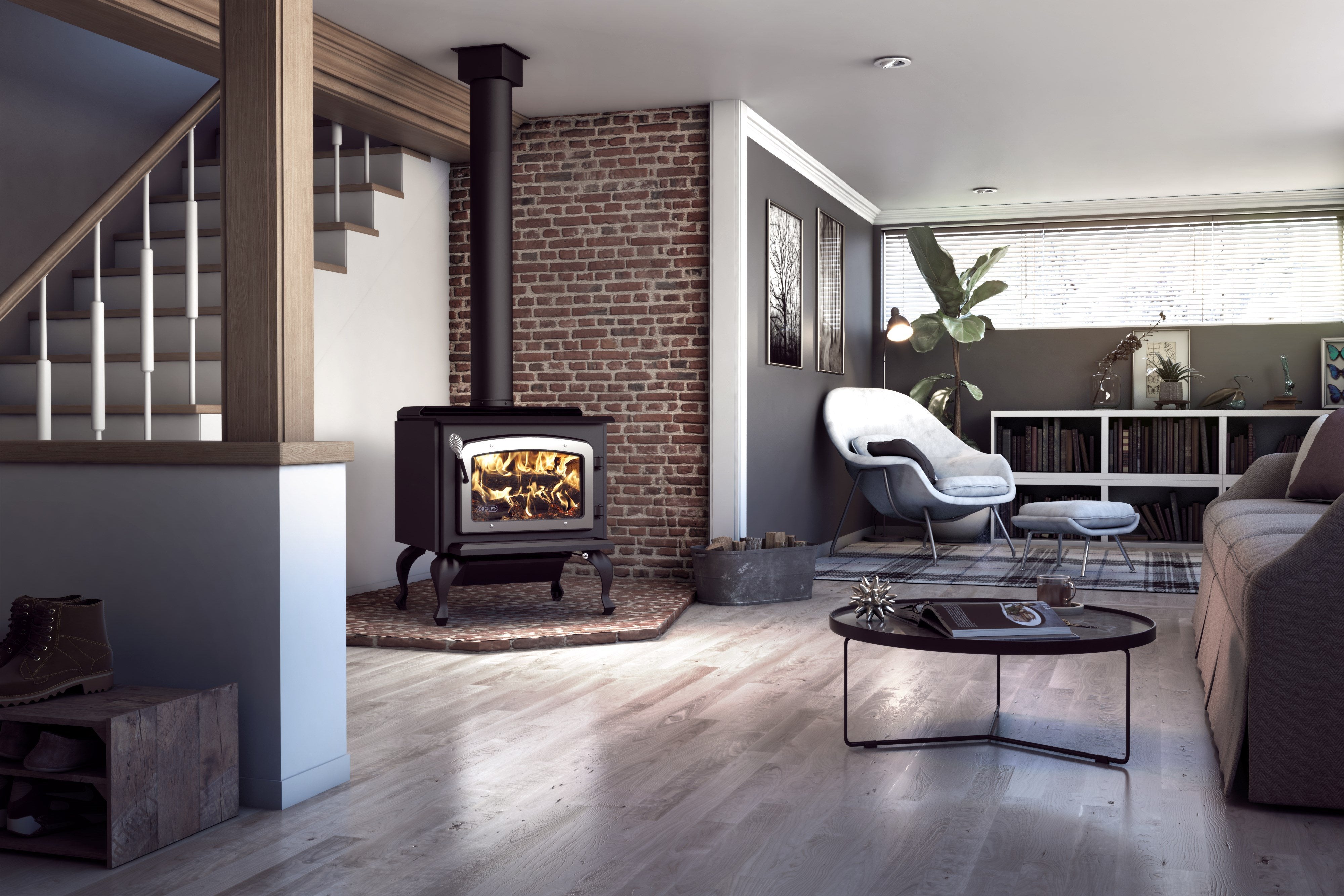 Drolet Escape 1800 Wood Stove - 2,100 Sq. Ft. Heating Capacity with Cast Iron Legs & Brushed Nickel Door - Perfect for Cabins, Homes & Outdoor Living Spaces