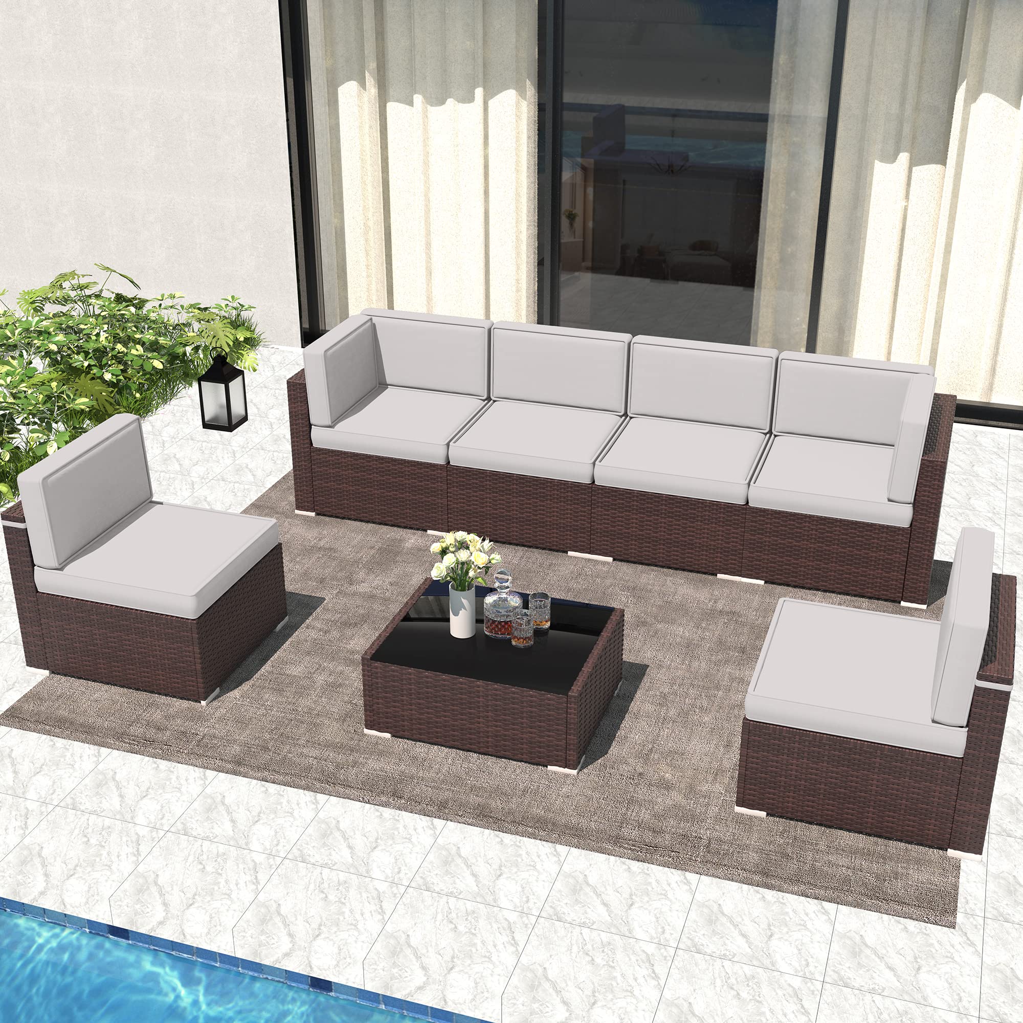 LayinSun 7-Piece Outdoor Wicker Sofa Set with Coffee Table for Patio & Garden