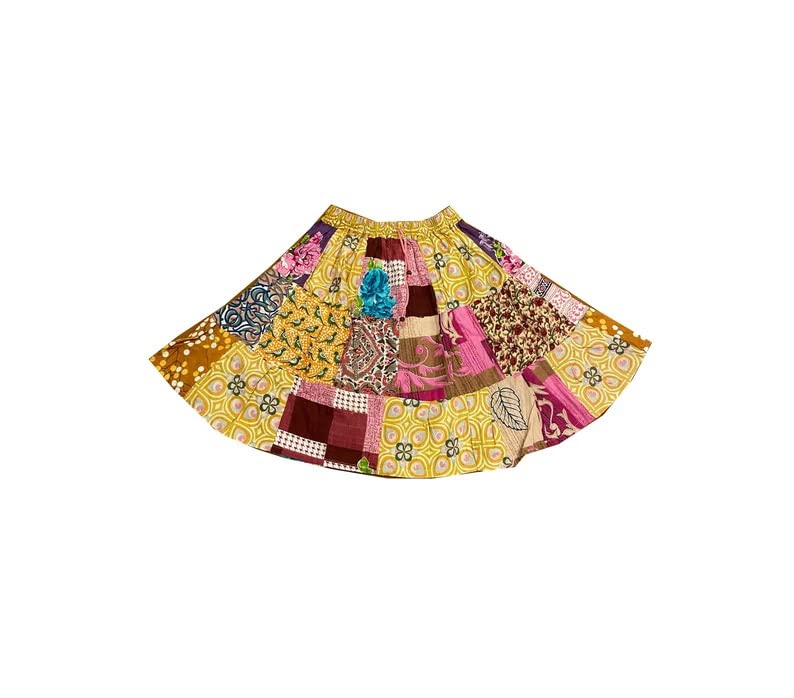 Handmade Indian Cotton Patchwork Mini Skirt - Boho Beachwear for Women, Knee-Length Summer Skirt, Hippie Style Short Skirt (One Size) - Perfect for Beach Vacations, Music Festivals & Boho Fashion Outfits