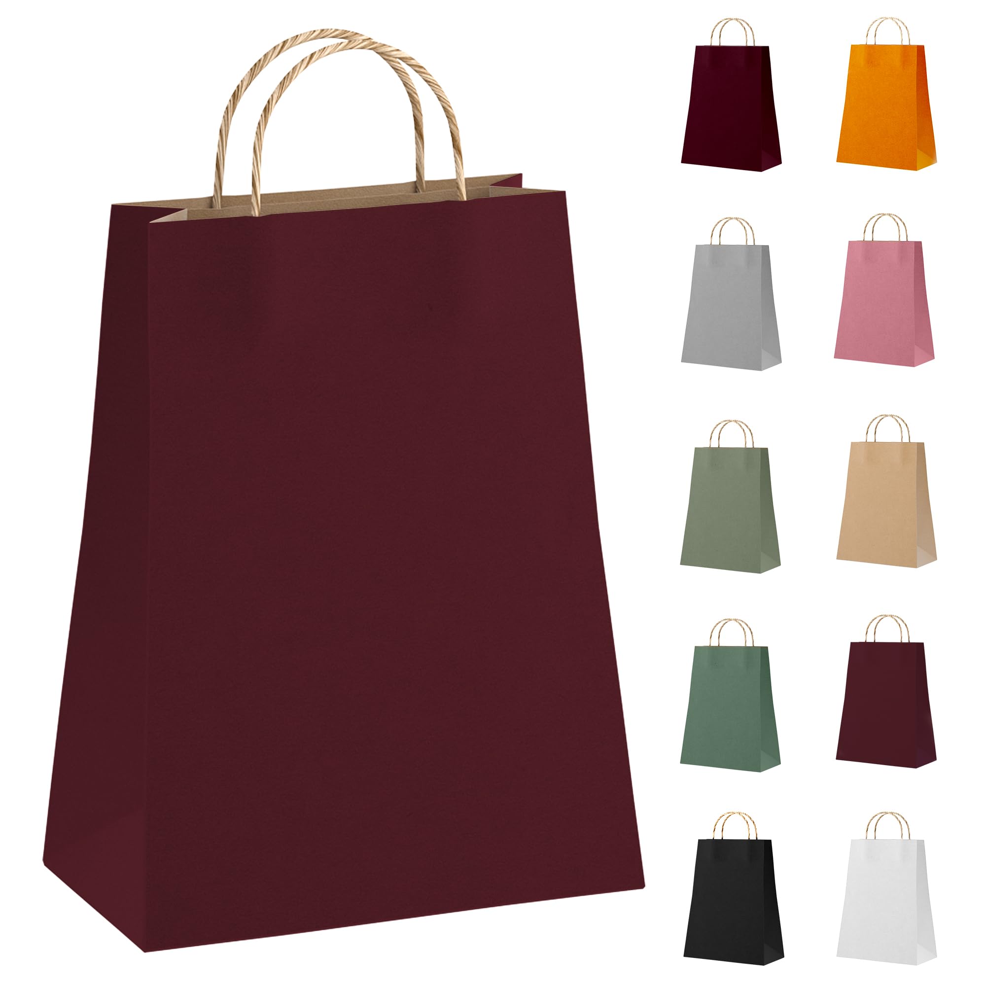 Premium Dark Wine Kraft Paper Bags with Handles - 8x4.75x10.5 Inch (Pack of 250) - 150 GSM Foldable Shopping Bags for Wedding Favors, Valentine's Day Gifts & Party Favors - Eco-Friendly Gift Bags for Retail, Boutique & Event Packaging