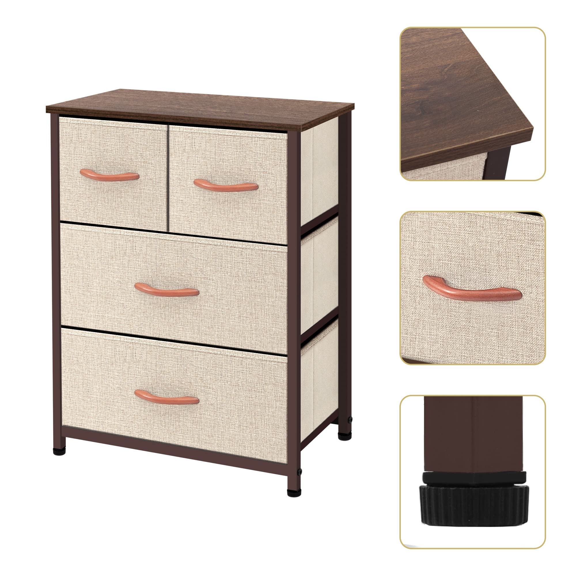 AZL1 Life Concept Dresser Storage Organizer - Large Standing Chest with 4 Removable Fabric Drawers for Bedroom, Office, Entryway, Living Room & Closet - Beige Home Furniture for Clothes, Toys & Accessories Storage