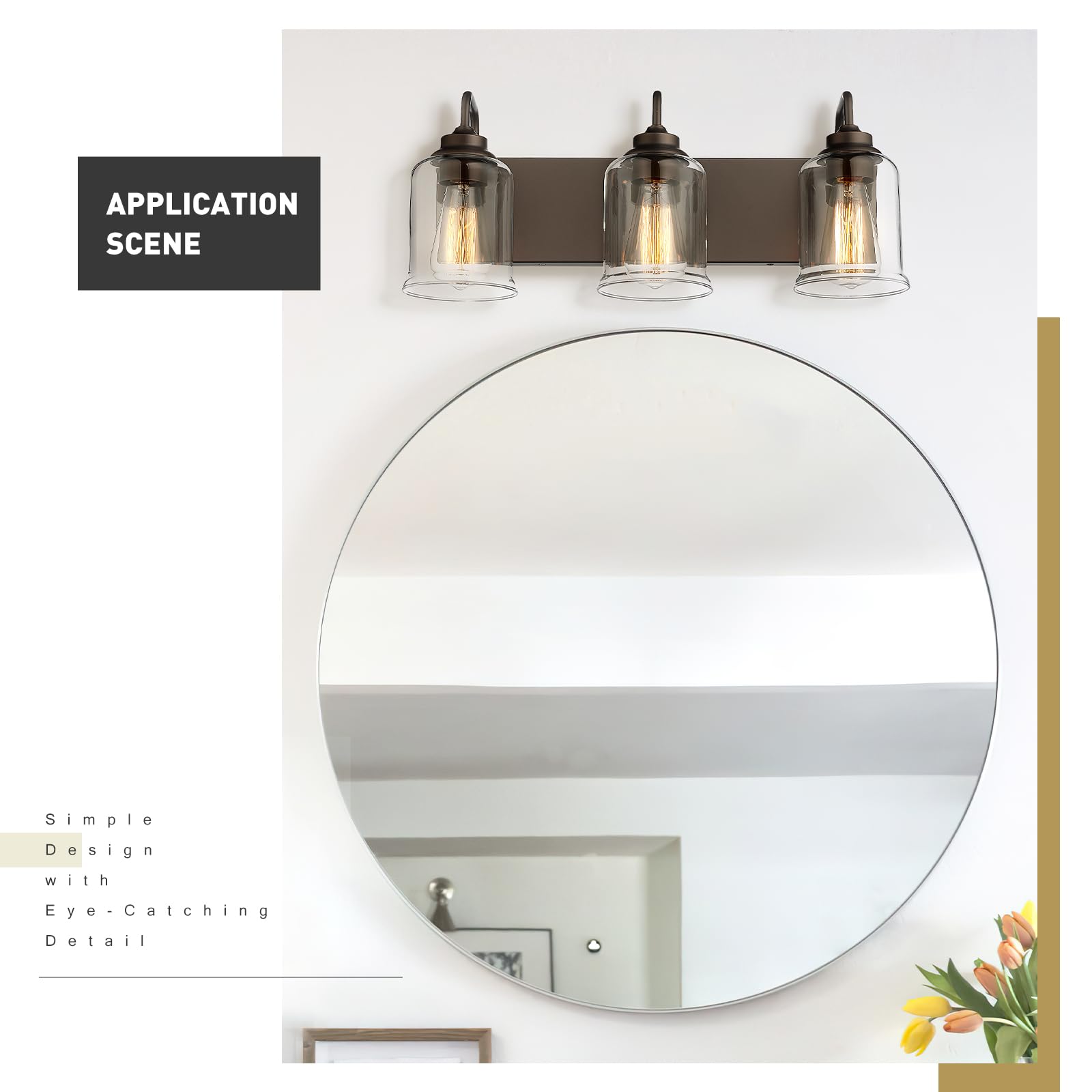 20.5 Inch Farmhouse Bathroom Vanity Light Fixtures - 3-Light Oil Rubbed Bronze Mirror Lighting with Clear Glass Shades - Perfect for Bathroom, Powder Room, and Dressing Room Illumination