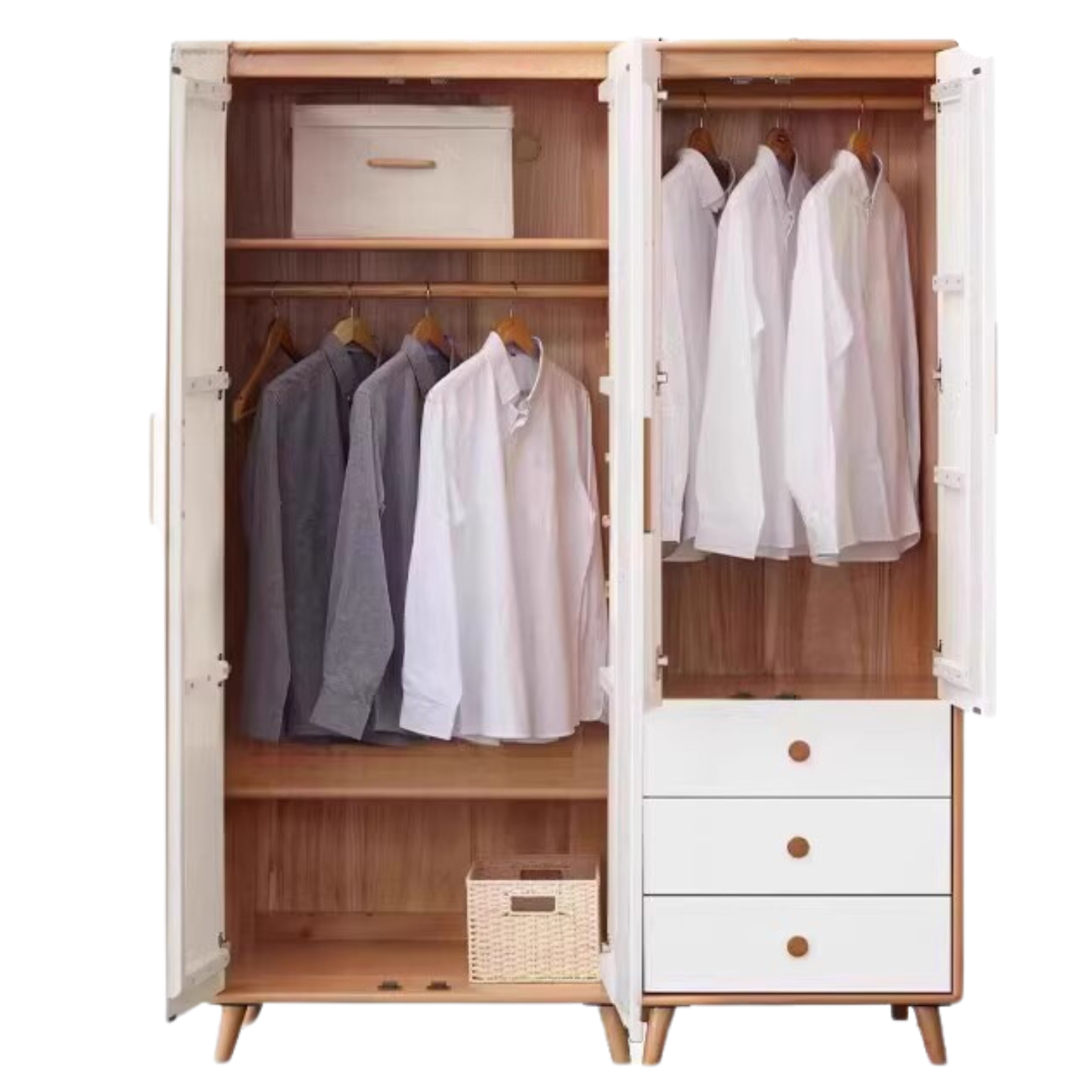 Solid Beech Wood Wardrobe Set - Modern Closet Organizer for Bedroom, Living Room & Office Storage